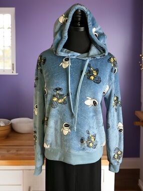 Wall-E Supersoft Plush Blue Hoodie Pullover Size Medium
